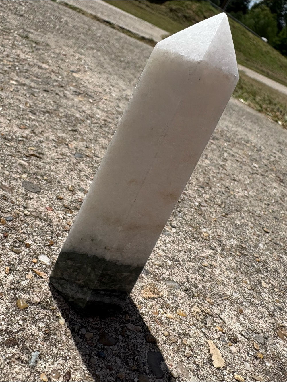Natural White and Gray Standing Crystal Obelisk - Home Art Sculpture